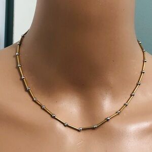 14K Italy 2 TONE BEAD NECKLACE 16" LONG 4g